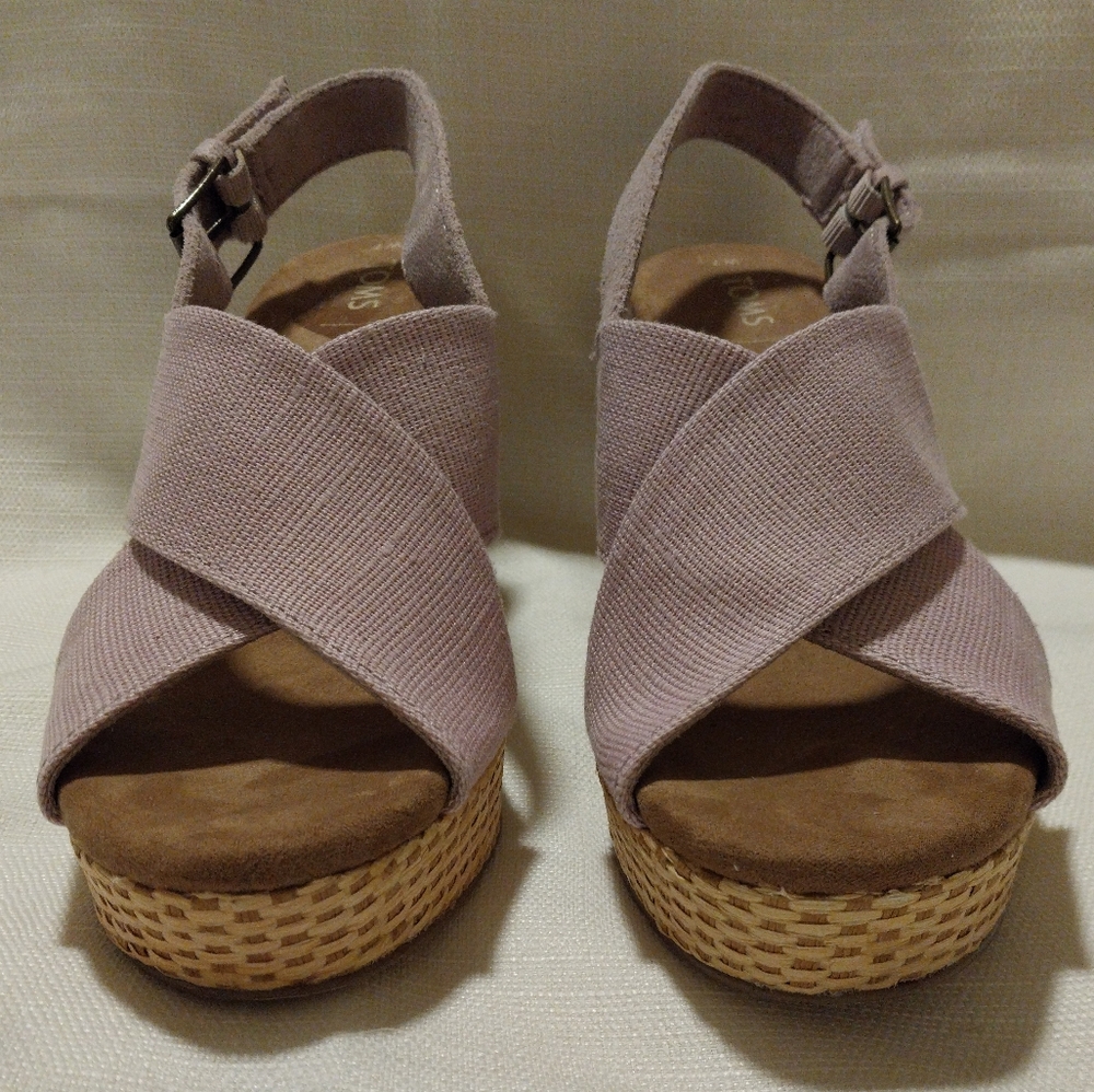 Toms Ibiza Lavender Canvas and Suede Block Heeled Low Platform Sandal - Picture 9 of 11
